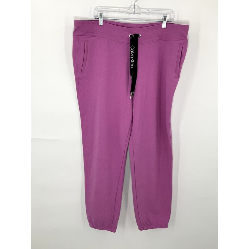 Calvin Klein Sweatpants Women 2XL Pink Drawstring Pockets Flannel Joggers
